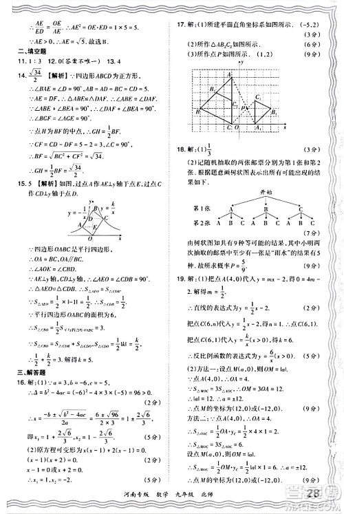 江西人民出版社2024年春王朝霞各地期末试卷精选九年级数学下册北师大版河南专版答案 江西人民出版社2024年春王朝霞各地期末试卷精选九年级数学下册北师大版河南专版答案