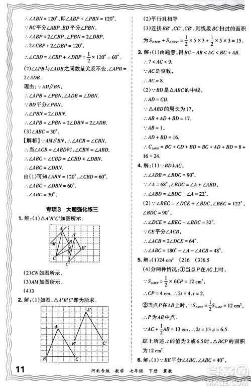 江西人民出版社2024年春王朝霞各地期末试卷精选七年级数学下册冀教版河北专版答案