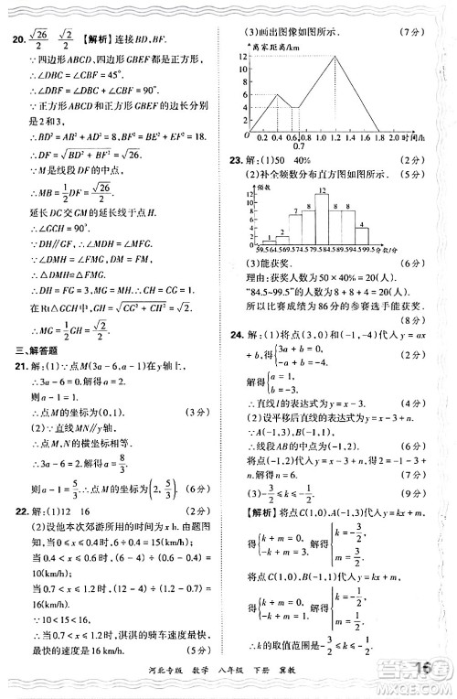 江西人民出版社2024年春王朝霞各地期末试卷精选八年级数学下册冀教版河北专版答案