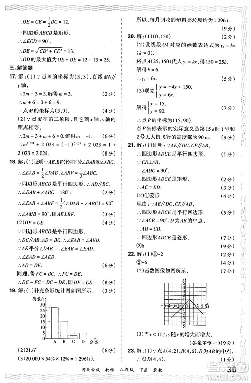 江西人民出版社2024年春王朝霞各地期末试卷精选八年级数学下册冀教版河北专版答案