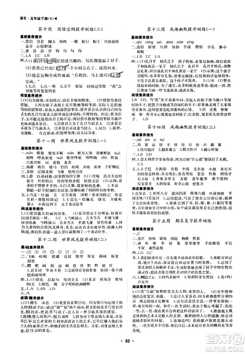 内蒙古大学出版社2024年春超越训练五年级语文下册人教版答案 内蒙古大学出版社2024年春超越训练五年级语文下册人教版答案