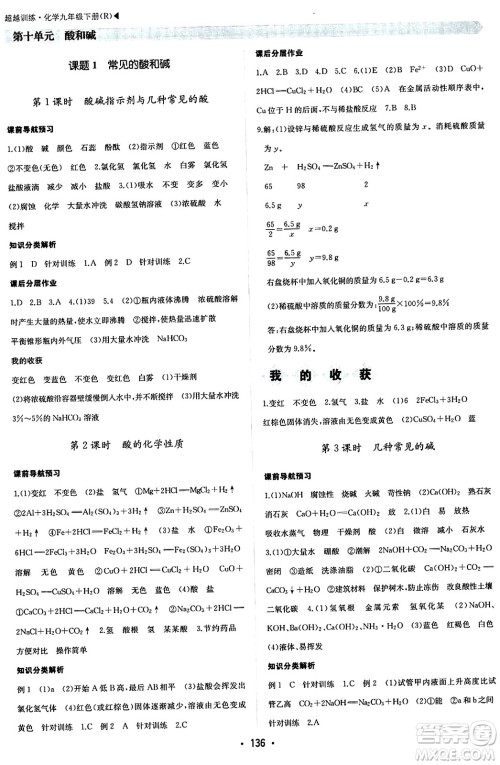 内蒙古大学出版社2024年春超越训练九年级化学下册人教版答案 内蒙古大学出版社2024年春超越训练九年级化学下册人教版答案