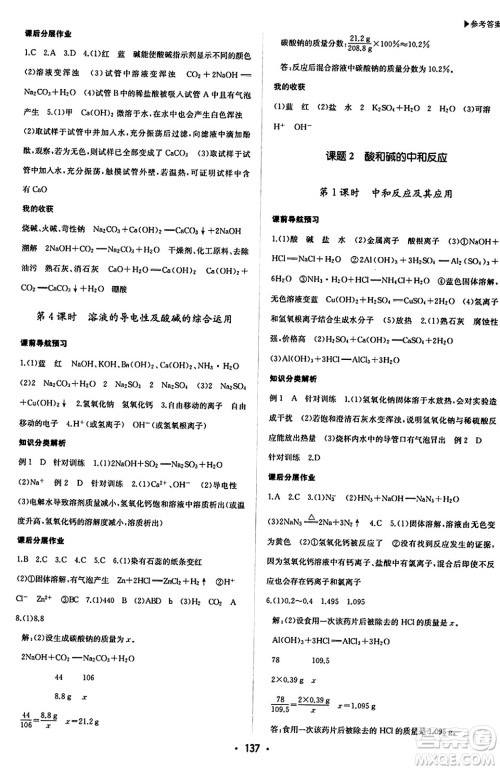 内蒙古大学出版社2024年春超越训练九年级化学下册人教版答案