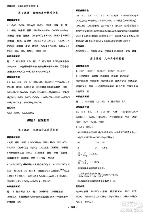 内蒙古大学出版社2024年春超越训练九年级化学下册人教版答案