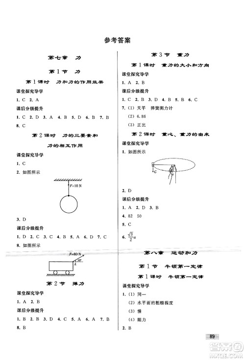 人民教育出版社2024年春初中同步练习册八年级物理下册人教版答案