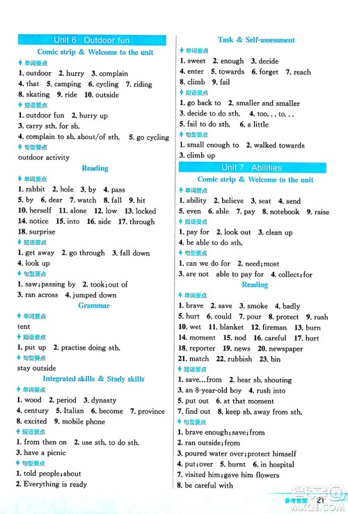 安徽教育出版社2024年春新编基础训练七年级英语下册译林版答案