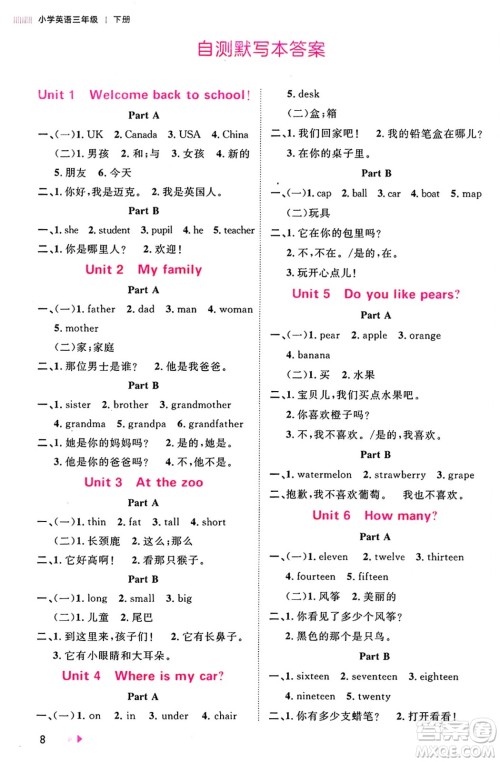 安徽师范大学出版社2024年春训练达人三年级英语下册人教PEP版浙江专版答案 安徽师范大学出版社2024年春训练达人三年级英语下册人教PEP版浙江专版答案
