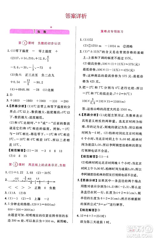 安徽师范大学出版社2024年春训练达人六年级数学下册人教版山东专版答案