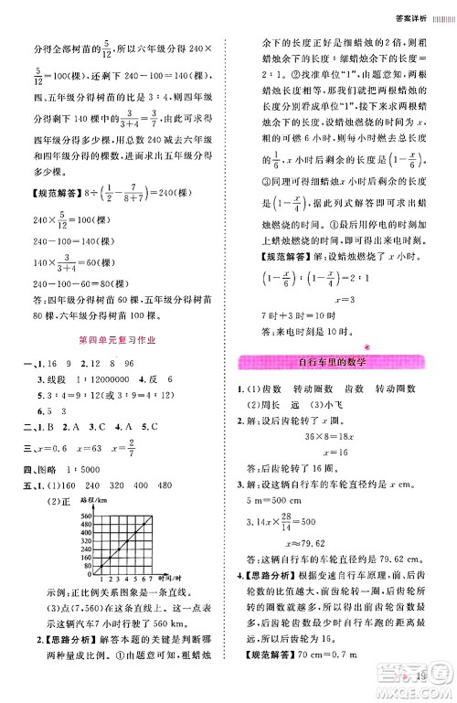 安徽师范大学出版社2024年春训练达人六年级数学下册人教版山东专版答案