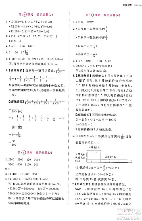 安徽师范大学出版社2024年春训练达人六年级数学下册人教版山东专版答案