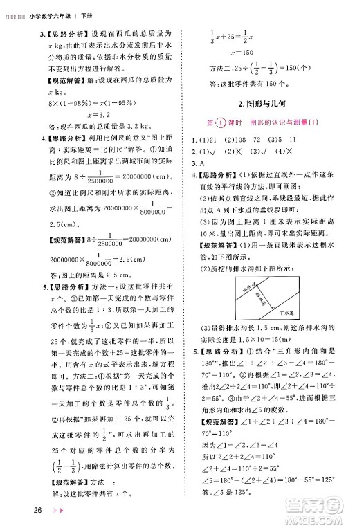 安徽师范大学出版社2024年春训练达人六年级数学下册人教版山东专版答案