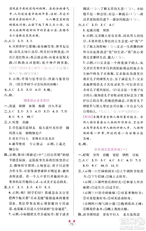 安徽师范大学出版社2024年春训练达人六年级语文下册人教版福建专版答案