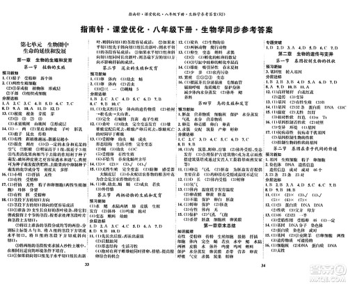吉林教育出版社2024年春指南针课堂优化八年级生物下册人教版答案