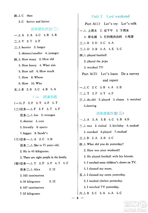 阳光出版社2024年春亮点激活提优天天练六年级英语下册人教版答案