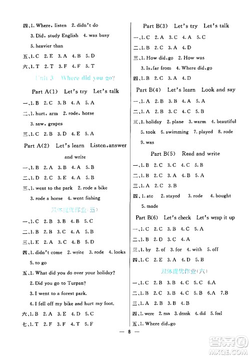 阳光出版社2024年春亮点激活提优天天练六年级英语下册人教版答案