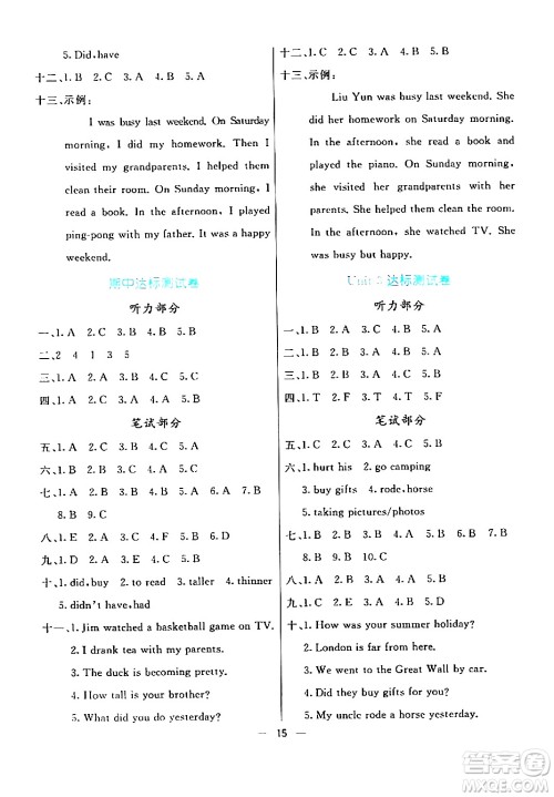 阳光出版社2024年春亮点激活提优天天练六年级英语下册人教版答案