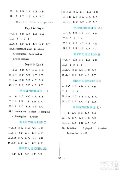 阳光出版社2024年春亮点激活提优天天练六年级英语下册人教版答案