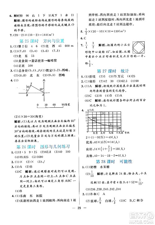 阳光出版社2024年春亮点激活提优天天练六年级数学下册人教版广东专版答案