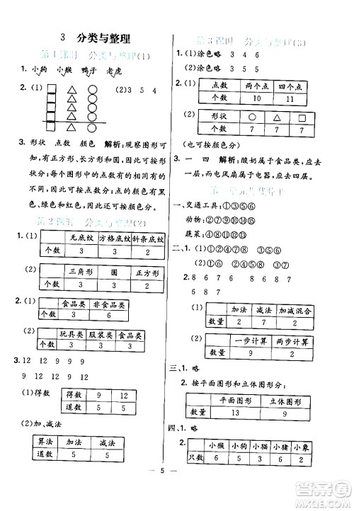 阳光出版社2024年春亮点激活提优天天练一年级数学下册人教版山东专版答案