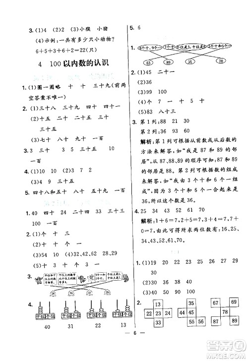 阳光出版社2024年春亮点激活提优天天练一年级数学下册人教版山东专版答案