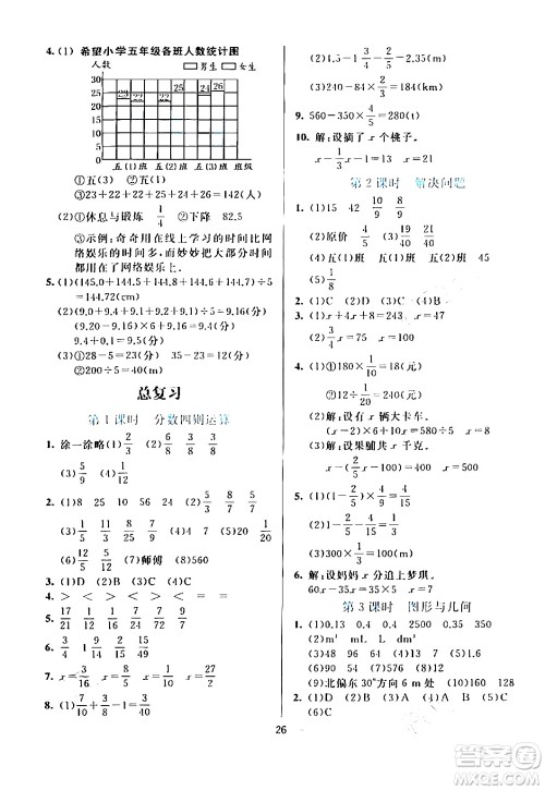 阳光出版社2024年春亮点激活提优天天练五年级数学下册北师大版答案