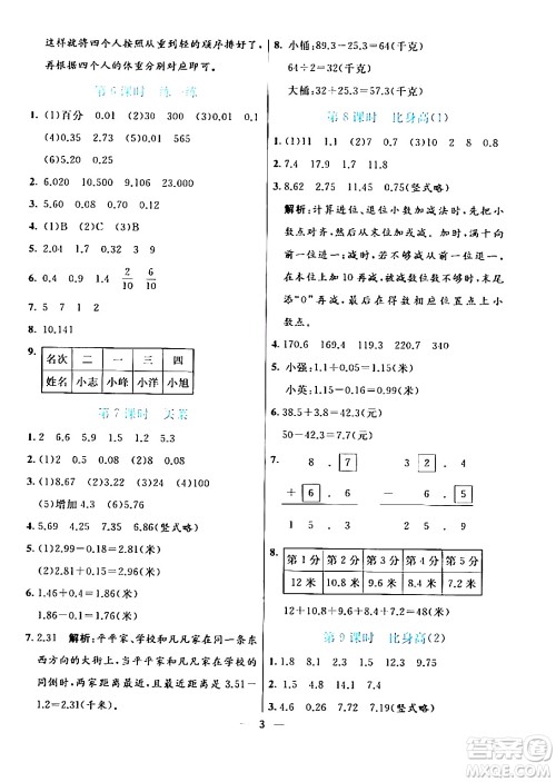 阳光出版社2024年春亮点激活提优天天练四年级数学下册北师大版答案