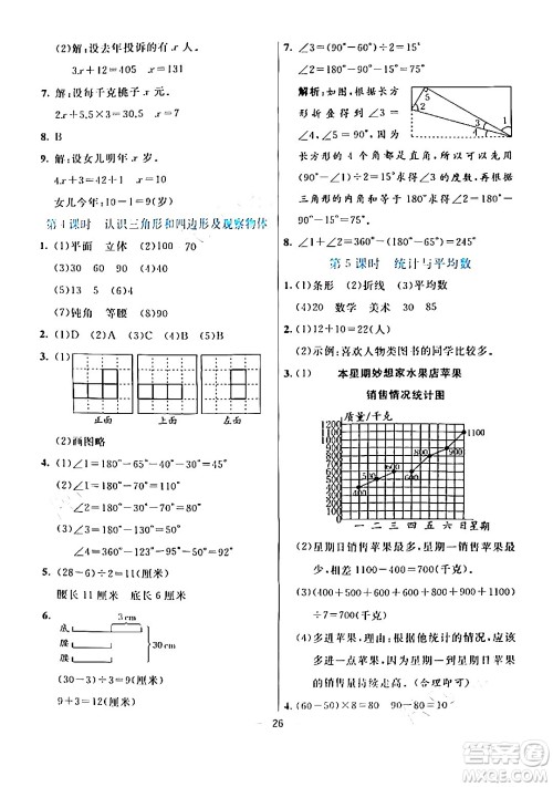 阳光出版社2024年春亮点激活提优天天练四年级数学下册北师大版答案