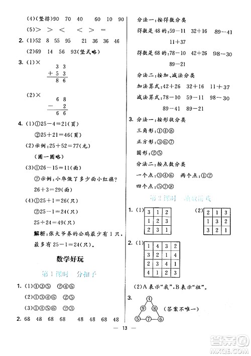 阳光出版社2024年春亮点激活提优天天练一年级数学下册北师大版答案