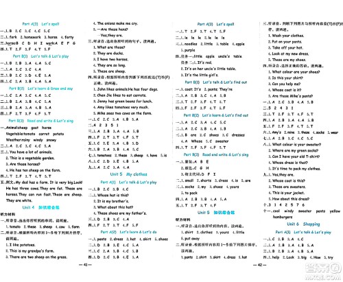 天津科学技术出版社2024年春名师课堂四年级英语下册人教版答案