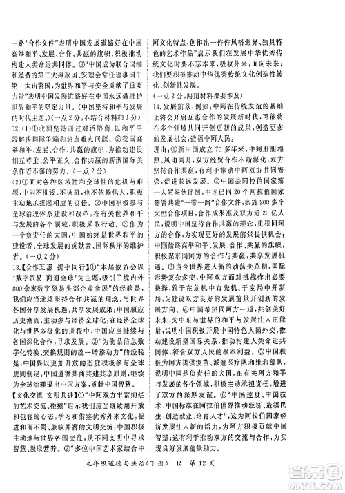 吉林教育出版社2024年春启航新课堂九年级道德与法治下册人教版答案