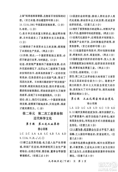 吉林教育出版社2024年春启航新课堂九年级历史下册人教版答案