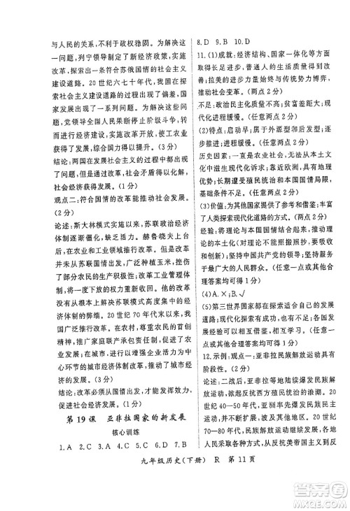 吉林教育出版社2024年春启航新课堂九年级历史下册人教版答案