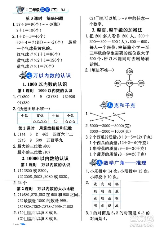 辽海出版社2024年春解透教材二年级数学下册人教版答案
