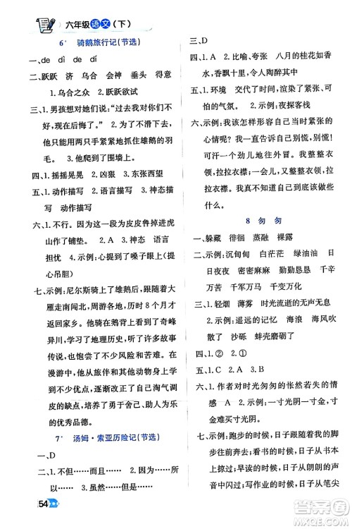 辽海出版社2024年春解透教材六年级语文下册通用版答案