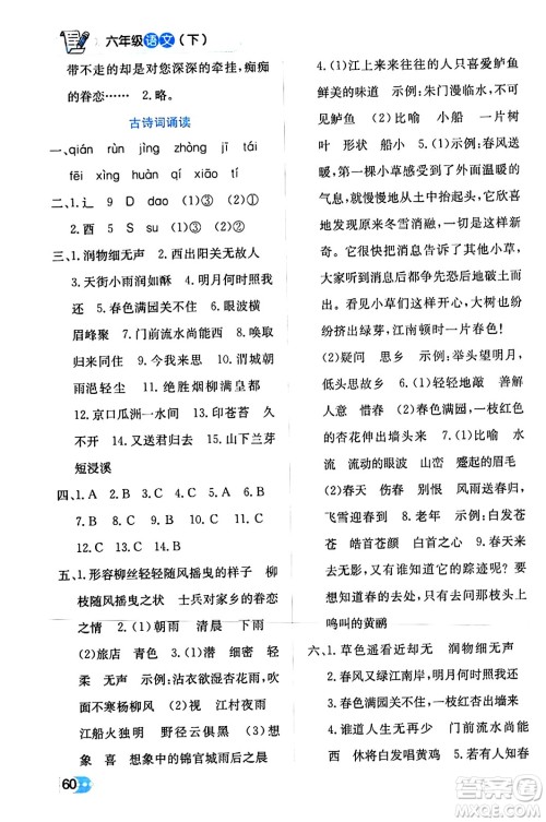 辽海出版社2024年春解透教材六年级语文下册通用版答案