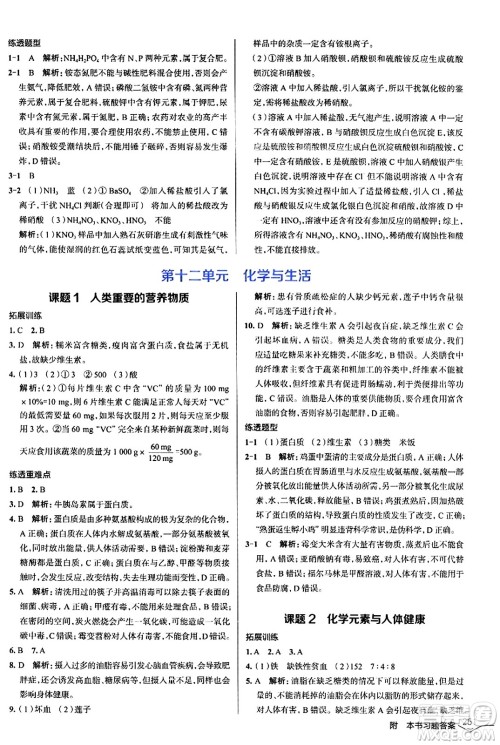 辽海出版社2024年春解透教材九年级化学下册人教版答案