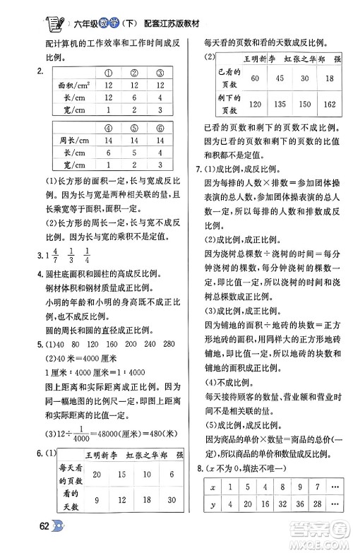 辽海出版社2024年春解透教材六年级数学下册江苏版答案 辽海出版社2024年春解透教材六年级数学下册江苏版答案
