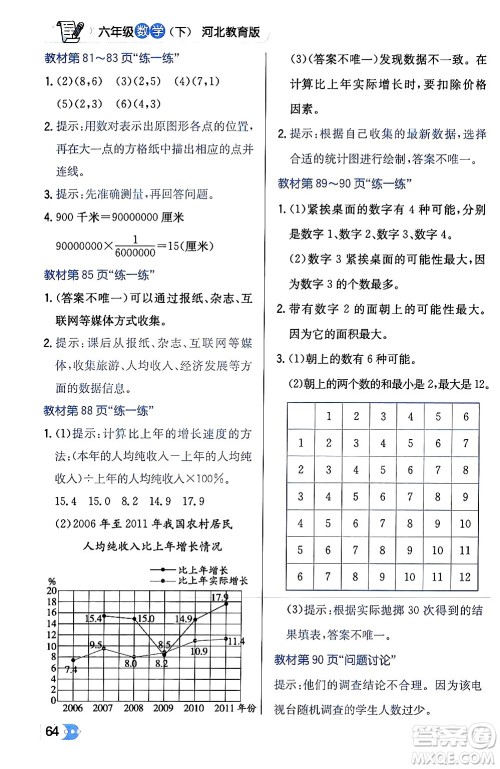 辽海出版社2024年春解透教材六年级数学下册冀教版答案