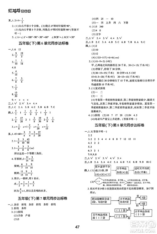 延边教育出版社2024年春红对勾作业本五年级数学下册人教版答案