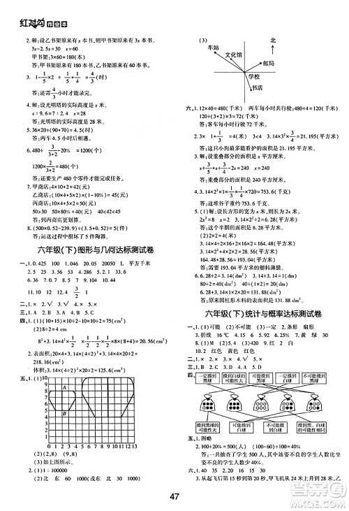 延边教育出版社2024年春红对勾作业本六年级数学下册冀教版答案