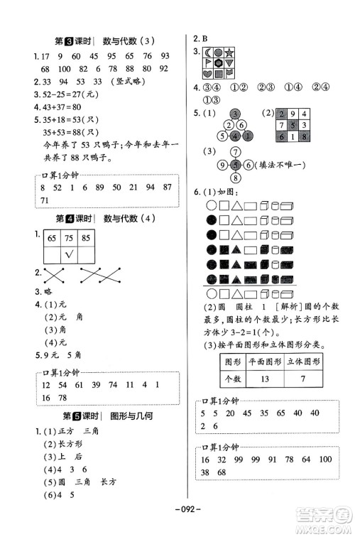 延边教育出版社2024年春红对勾作业本一年级数学下册冀教版答案