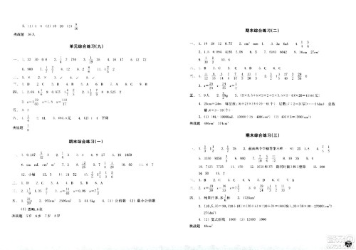 浙江教育出版社2024年春巩固与提高五年级数学下册通用版答案