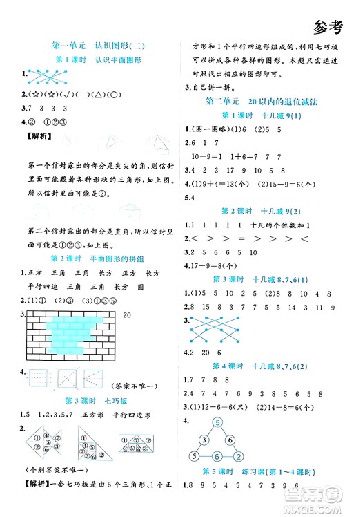 黑龙江教育出版社2024年春黄冈新课堂一年级数学下册人教版答案