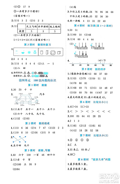 黑龙江教育出版社2024年春黄冈新课堂一年级数学下册人教版答案