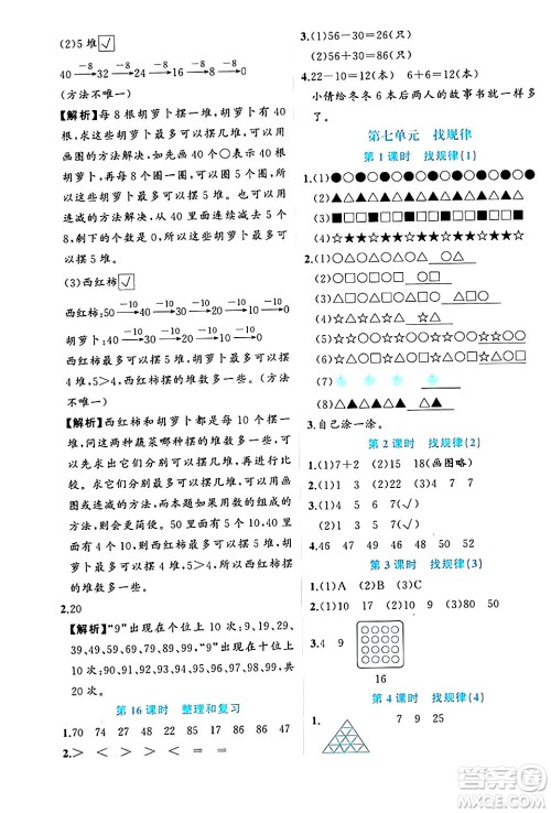 黑龙江教育出版社2024年春黄冈新课堂一年级数学下册人教版答案