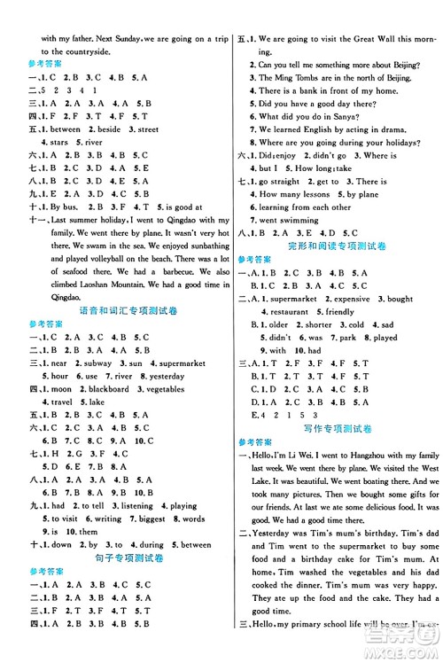 沈阳出版社2024年春黄冈全优卷六年级英语下册人教精通版答案