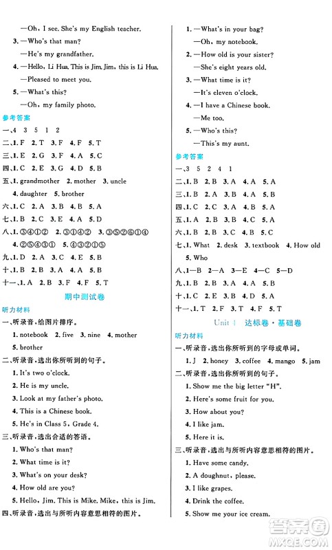 沈阳出版社2024年春黄冈全优卷三年级英语下册人教精通版答案