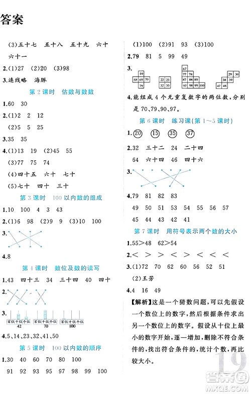 黑龙江教育出版社2024年春黄冈新课堂一年级数学下册冀教版答案 黑龙江教育出版社2024年春黄冈新课堂一年级数学下册冀教版答案