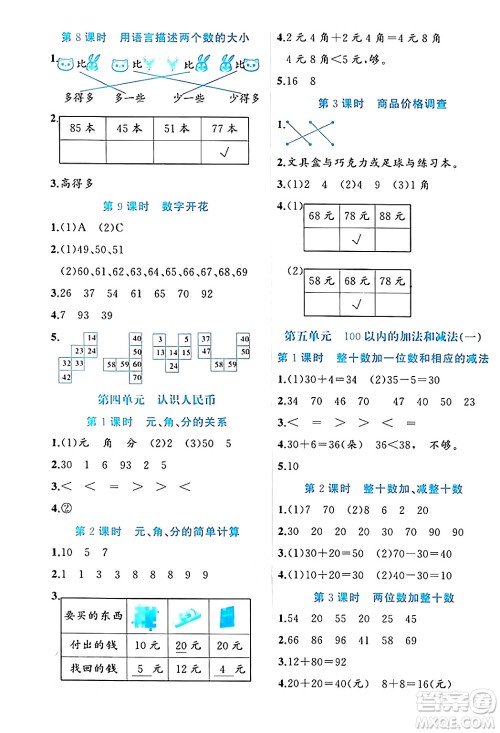 黑龙江教育出版社2024年春黄冈新课堂一年级数学下册冀教版答案 黑龙江教育出版社2024年春黄冈新课堂一年级数学下册冀教版答案