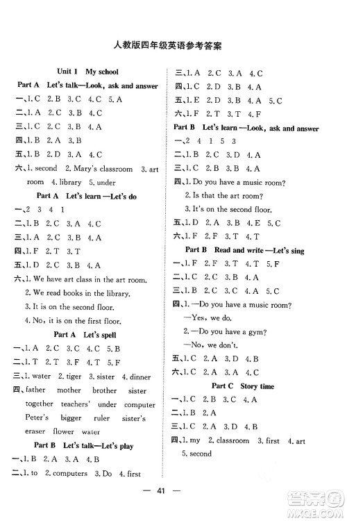 合肥工业大学出版社2024年春快乐学习小学英语随堂练四年级英语下册人教PEP版答案 合肥工业大学出版社2024年春快乐学习小学英语随堂练四年级英语下册人教PEP版答案